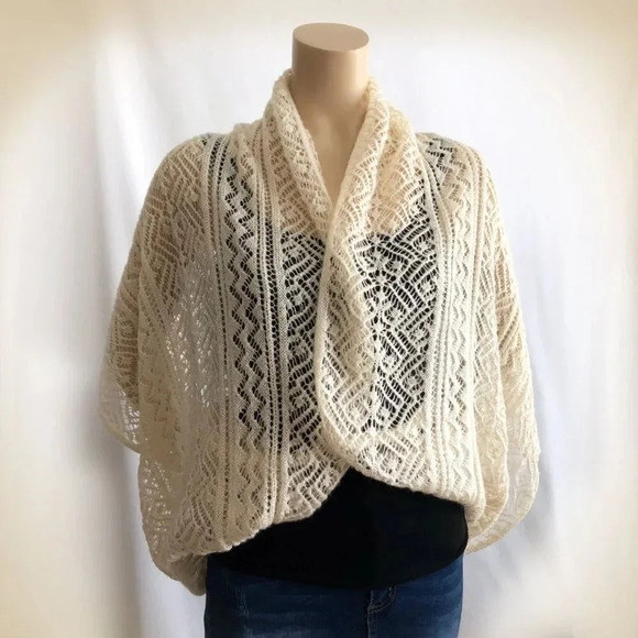 Large Infinity Scarf, Pointelle Crochet Knit - Picture 4 of 9